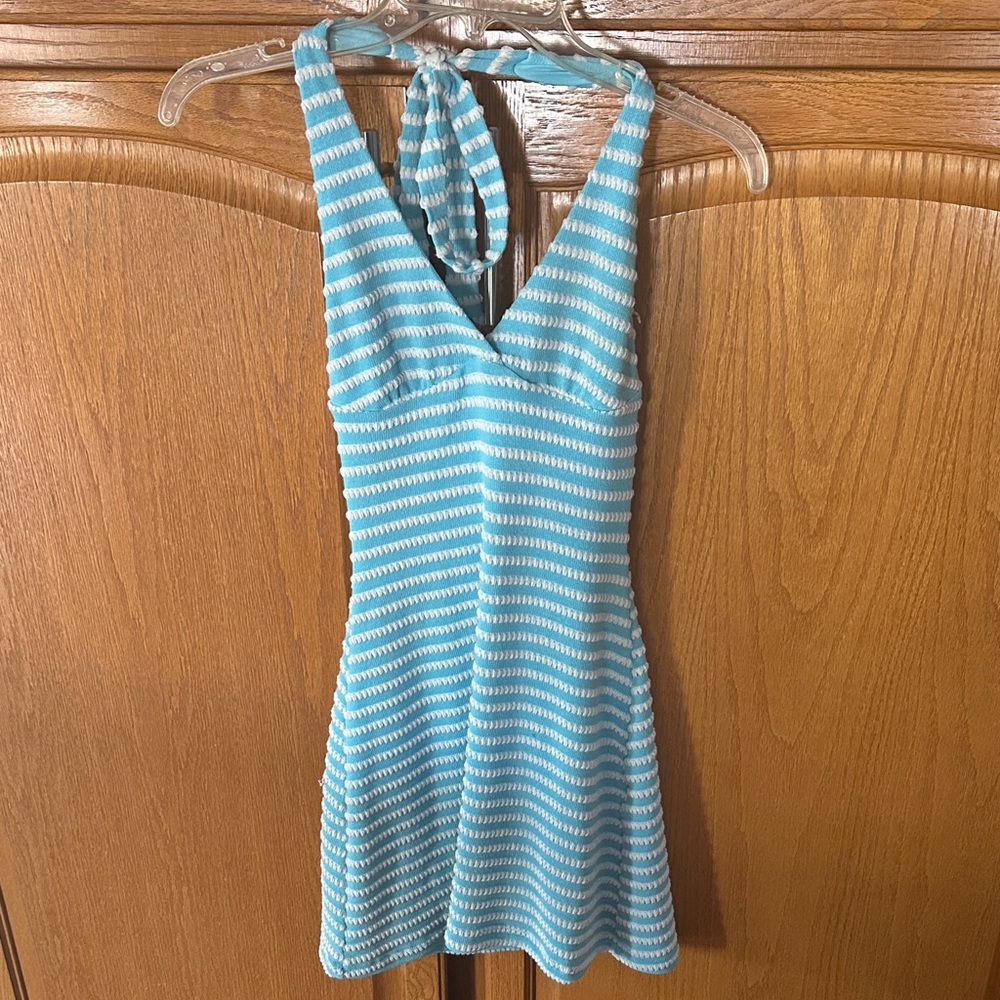 Princess Polly Blue and White Striped Halter Dress